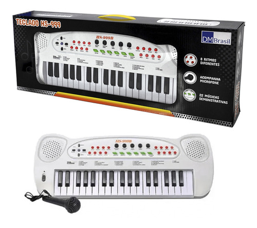 Teclado Musical E Microfone Brinquedo Infantil Branco Dmtoys